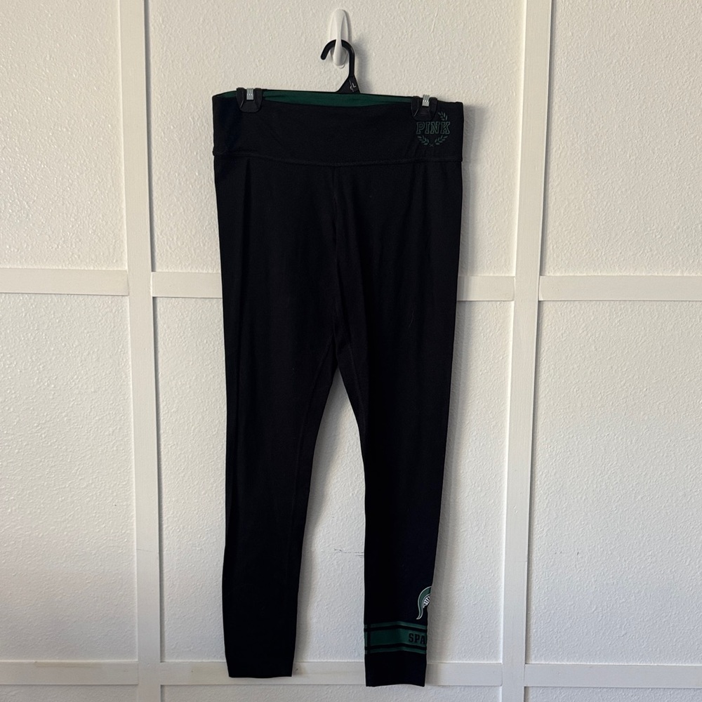 PINK Victoria's Secret Black Leggings with Green Details
